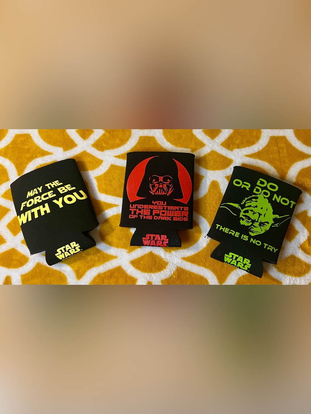 Star Wars Lot of 3 Can Cooler Koozies Darth Vader & Yoda May the Force